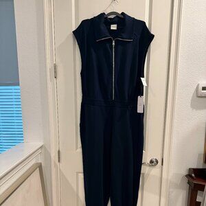 Varley Double Soft Navy Sleeveless Zip-front Jogger Jumpsuit